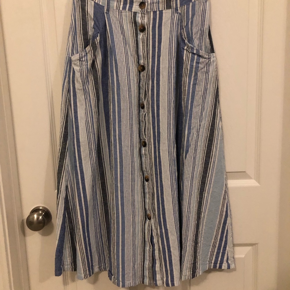 St. John's Bay Blue & White Striped Button-Front A-Line Skirt